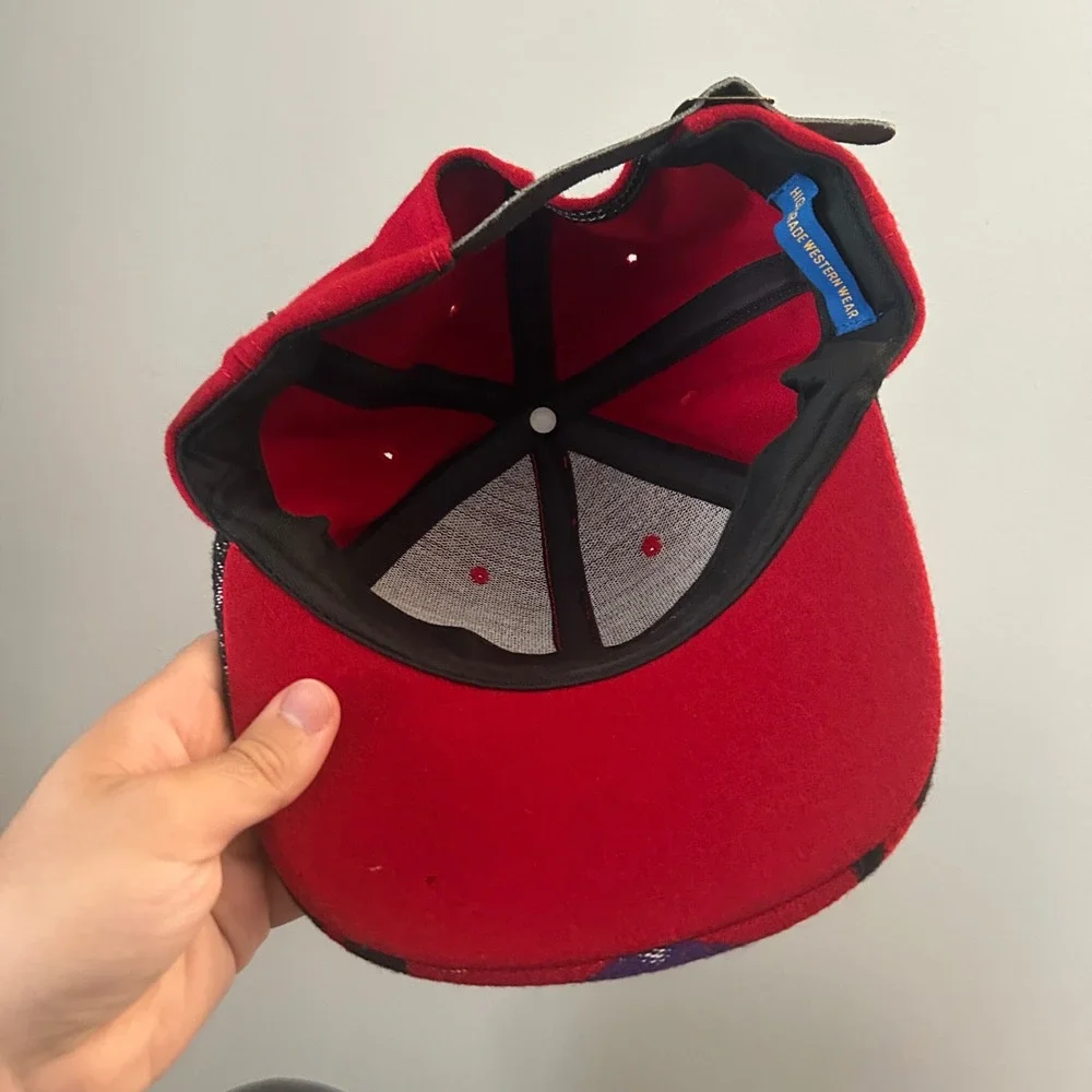 Pendleton Hat Men OS Red Wool Southwestern Pattern Leather Strapback B147